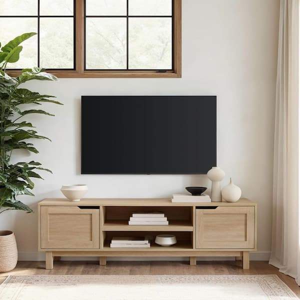 Walker Edison Furniture Company 58 in. Coastal Oak Modern Transitional TV Stand with 2 Doors Fits TVs up to 65 in.