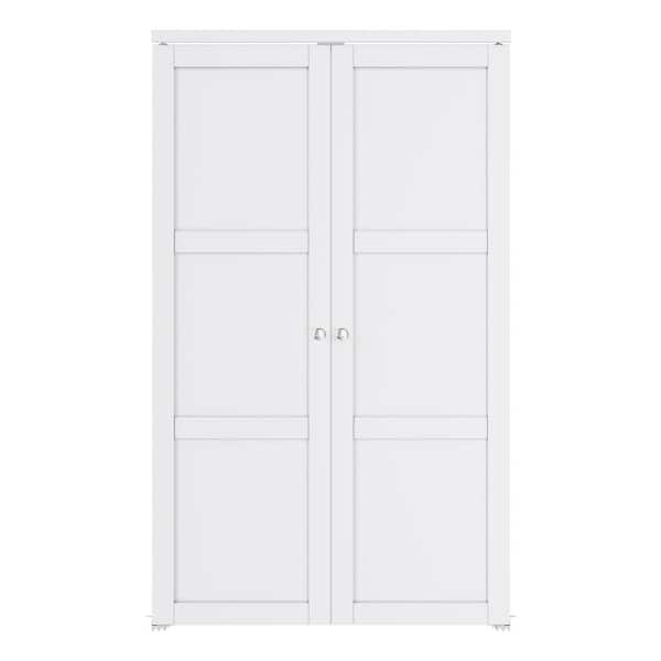 48 in. x 80 in. Solid Core Composite MDF Bi-Fold Door French Style Pivot Hardware (3-Lite White Finish)