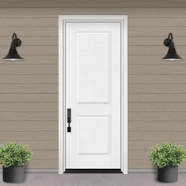 Regency 36 in. x 80 in. 2P Square Top RHIS Unfinished White Fiberglass Prehung Front Door with 4-9/16 Jamb