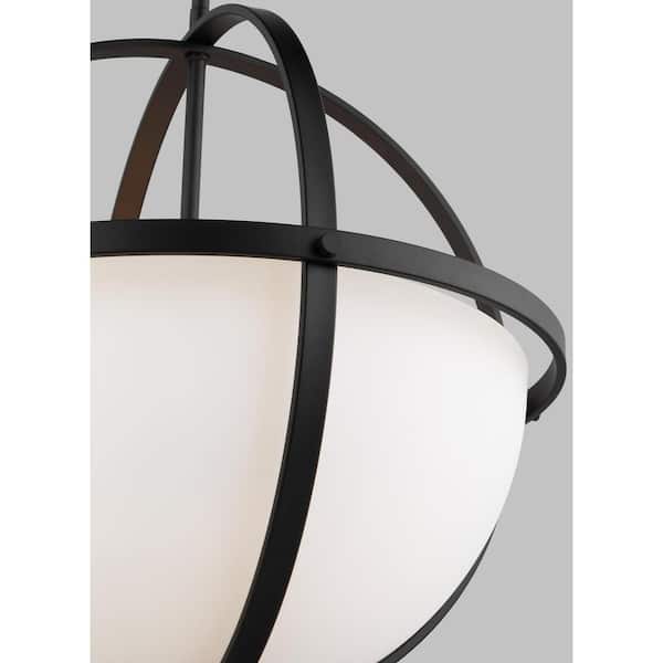 Generation Lighting - Alturas 3-Light Midnight Black Hanging Pendant with Etched White Glass Shades