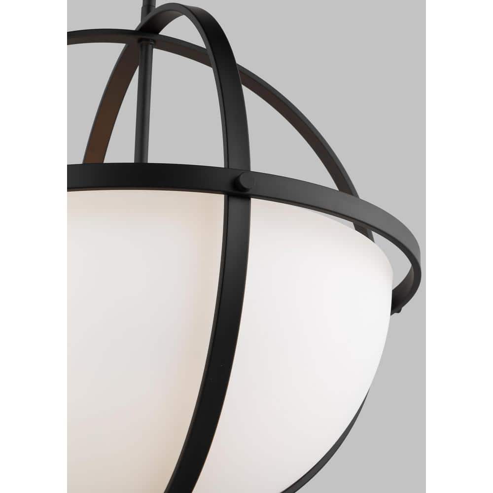 Alturas Contemporary Midnight Black 3-Light Globe Pendant with Etched Glass