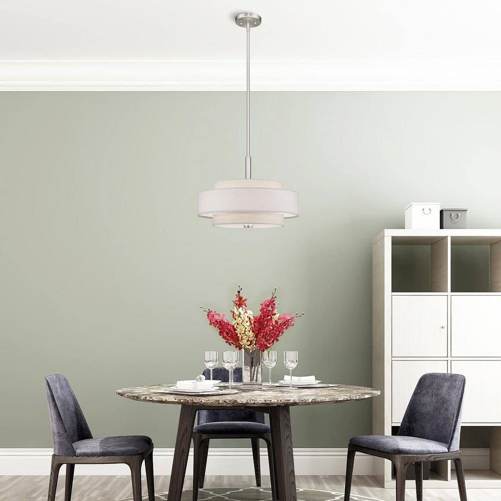 Brushed Nickel 4-Light Drum Pendant with Oatmeal Shade