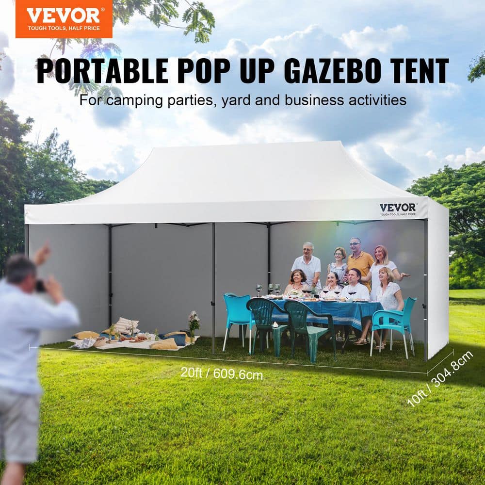 VEVOR 10x20 FT White Pop Up Canopy Tent with Removable Sidewalls
