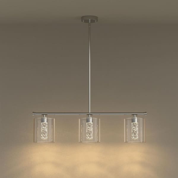 3-Light Brushed Nickel Modern Kitchen Island Integrated LED Pendant Light fixtures, Linear Chandelier with Clear Glass