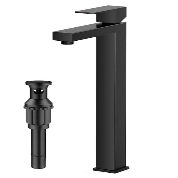 FURUISI Single Handle High-Arc Bathroom Faucet with Pop-Up Drain Included and Spot Resistant in Matte Black