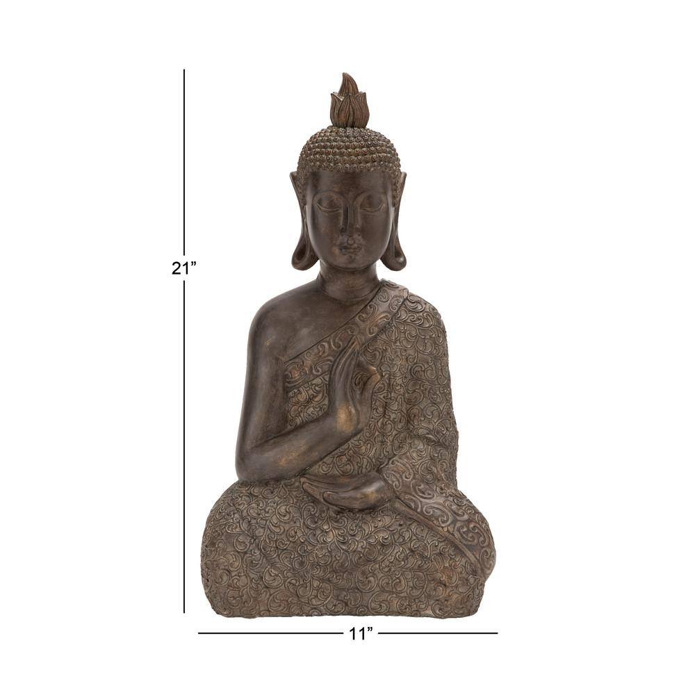 Brown Polystone Meditating Buddha Sculpture with Engraved Carvings