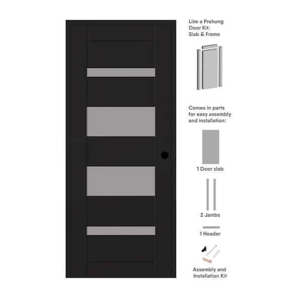 Belldinni Mirella DIY-Friendly 24 in. x 80 in. Left-Hand 4-Lite Frosted Glass Black Matte Composite Single Prehung Interior Door