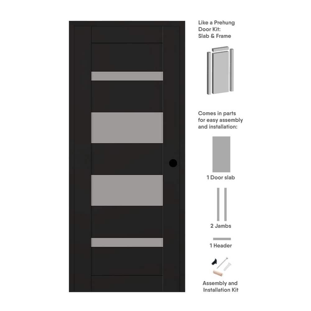 Mirella DIY-Friendly 28 in. x 80 in. Left-Hand 4-Lite Frosted Glass Black Matte Composite Single Prehung Interior Door price history on PriceWatchPro