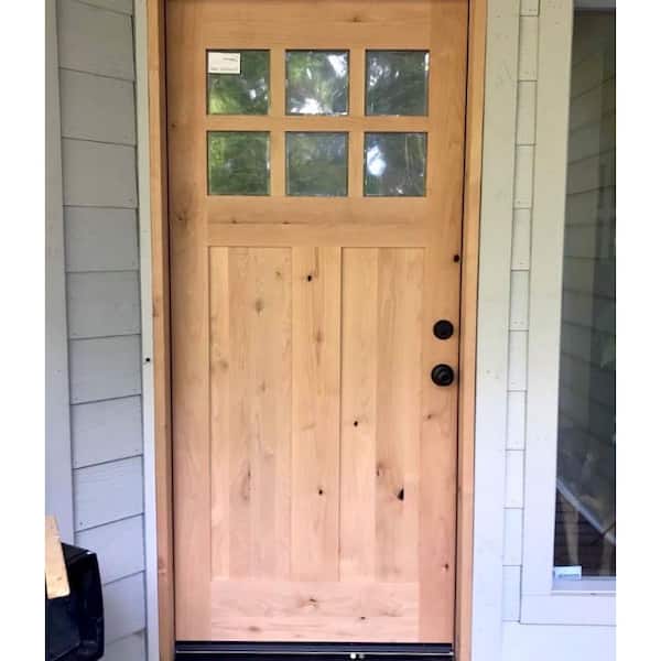 Krosswood Doors 32 in. x 80 in. Craftsman Knotty Alder Universal/Reversible 6-Lite Clear Glass Unfinished Solid Wood Front Door Slab
