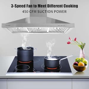 30 in. 700CFM Ducted Insert Range Hood in Sliver Stainless Steel Wall Mount Range Hood Tempered Glass LED Lights, 3Speed