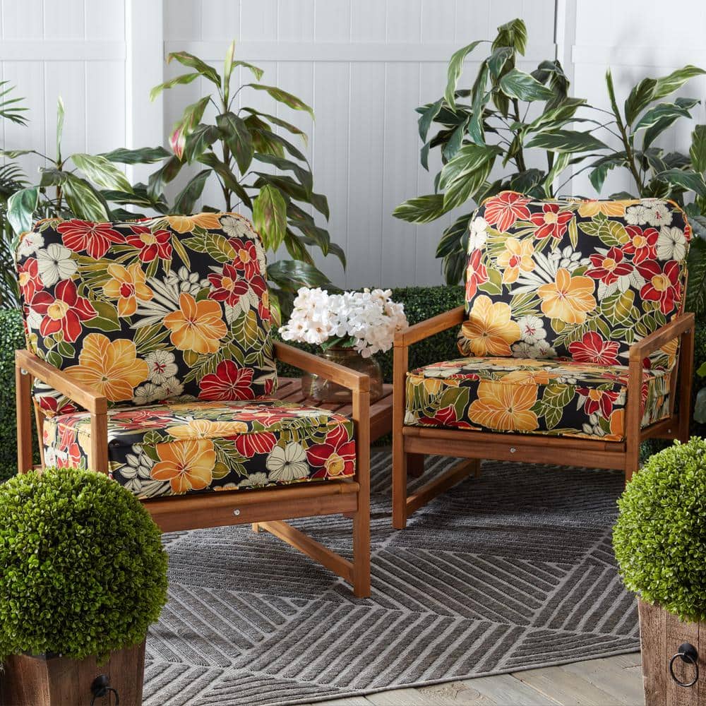 Aloha Black Floral Outdoor Deep Seat Cushion Set