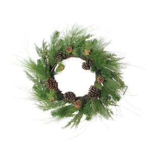24 in. Artificial Unlit Pine Cones and Mixed Pine Needles Christmas Wreath
