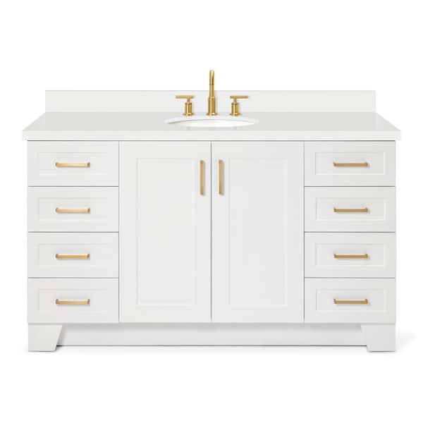 Taylor 61 in. W x 22 in. D x 36 in. H Freestanding Bath Vanity in White with Pure White Quartz Top