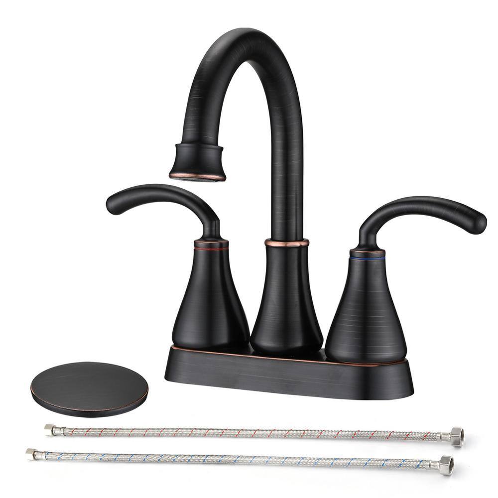 Double Handle Deck Mount Bathroom Faucet with Pop Up Drain, 360° Bathroom 
