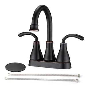 Double Handle Deck Mount Bathroom Faucet with Pop Up Drain, 360° Bathroom Sink Faucet in Oil Rubbed Bronze