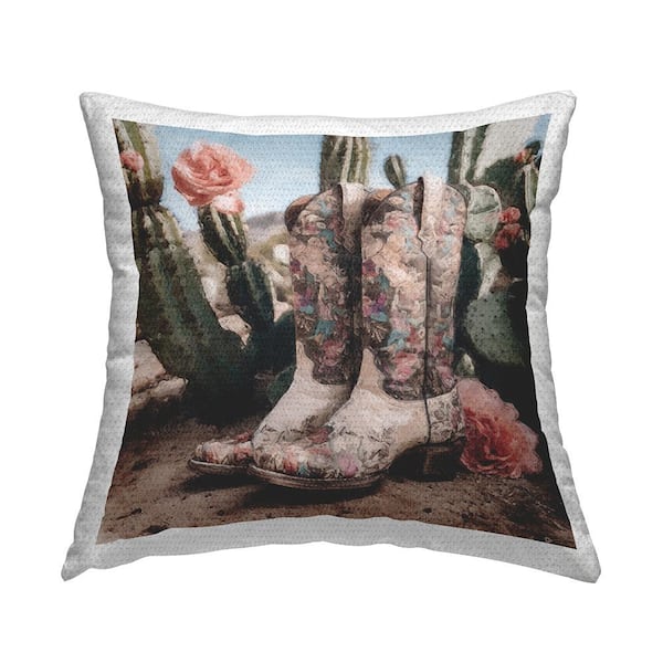 Stupell Industries Floral Cowgirl Boots Multi-Color Square Outdoor Throw Pillow