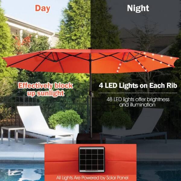 double vented patio umbrella solar lights 9/10/11/12ft LED Square Cantilever Enjoy the perfect blend of functionality and style as the energy Clihome 15 ft. Double-Sided Solar