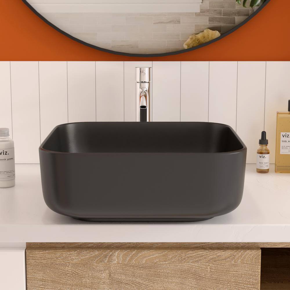Matte Black Ceramic Square Above-Counter Bathroom Sink