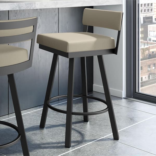 Amisco Travis 26 in. Greige Faux Leather / Black Metal Swivel Counter Stool