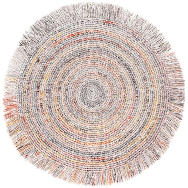Renewal 3 ft. x 3 ft. Orange/Gray Woven Fringe Round Area Rug