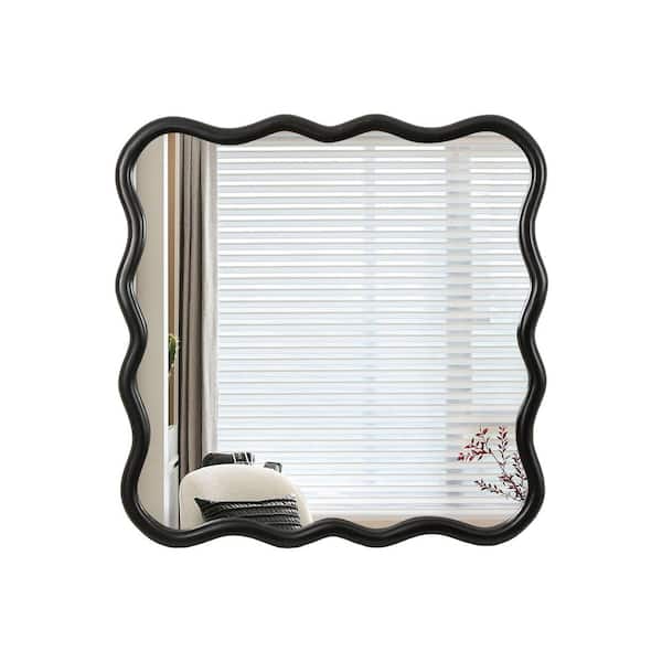 Sarlai 36 in. W x 36 in. H Solid Wood Wavy Square Framed Wall Mount Bathroom Vanity Mirror in Black