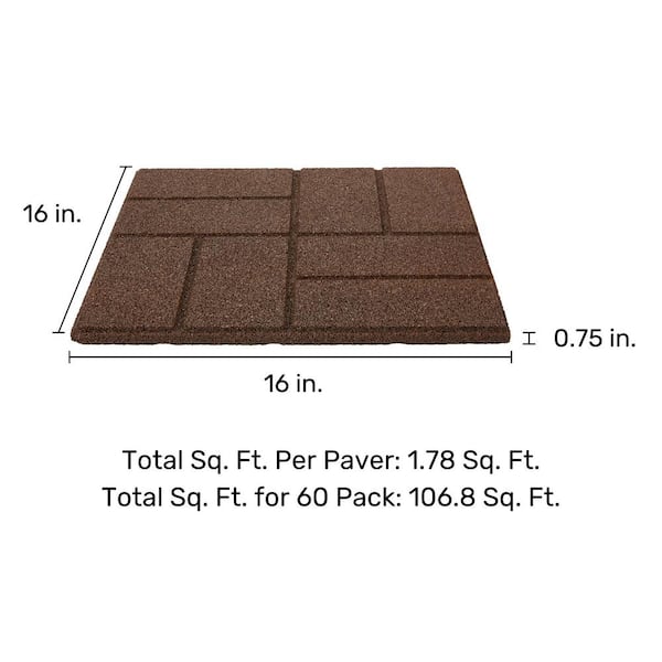 Vigoro 16 in. x 16 in. x 3/4 in. Brown Dual-Sided Rubber Paver (60-Pack)