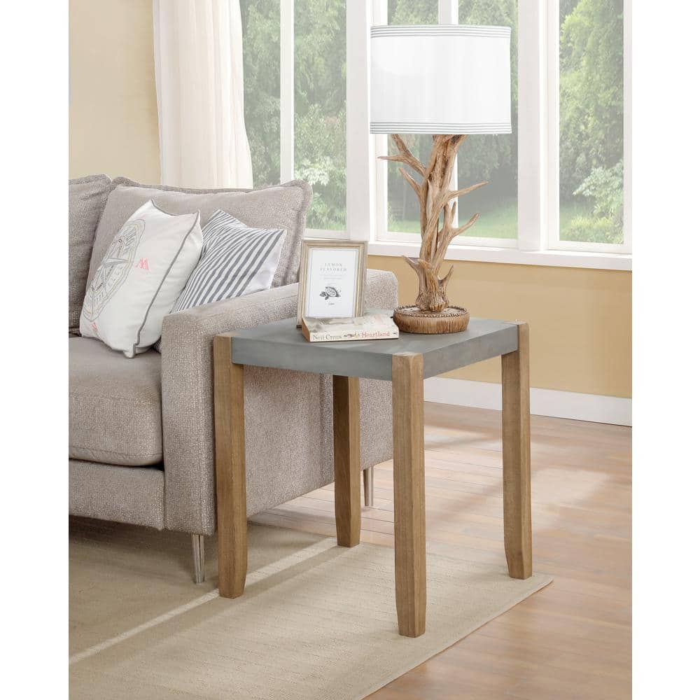 Rustic Faux Concrete and Light Amber Wood Square End Table