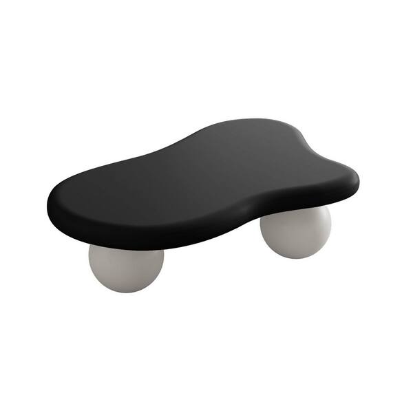 Sudzendf Black 40 in. Cloud Shaped Wood Outdoor Coffee Table with 3-Cream White Ball Legs