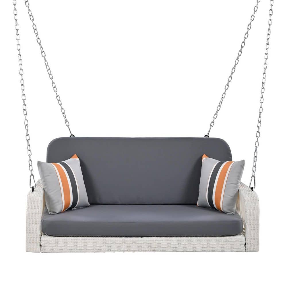 2-Person Wicker Porch Swing With Chains and Gray Cushions for Backyard Garden Poolside price history on PriceWatchPro
