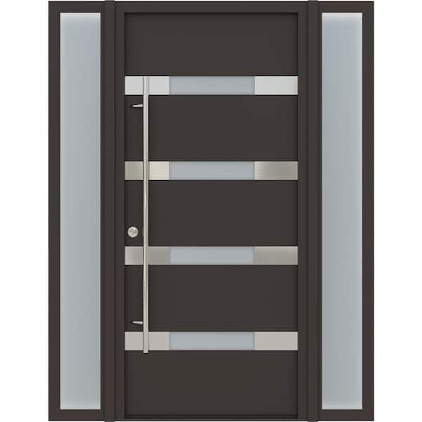 Belldinni Argos 61 in. x 82 in. RH/Inswing Sidelight-Left/Right Frosted Glass Antracit/White Steel Prehung Front Door Hardware Kit
