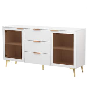 63.00 in. W x 15.70 in. D x 32.30 in. H White Linen Cabinet with Three Drawers and Metal Handles