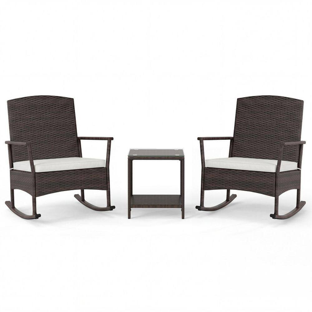 3-Piece Wicker Outdoor Rocking Set Lounge Chair with 2-Tier Coffee Table and Turquoise Cushion price history on PriceWatchPro