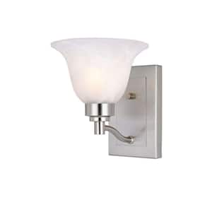 1-Light Brushed Nickel Interior Wall Fixture with Frosted White Alabaster Glass