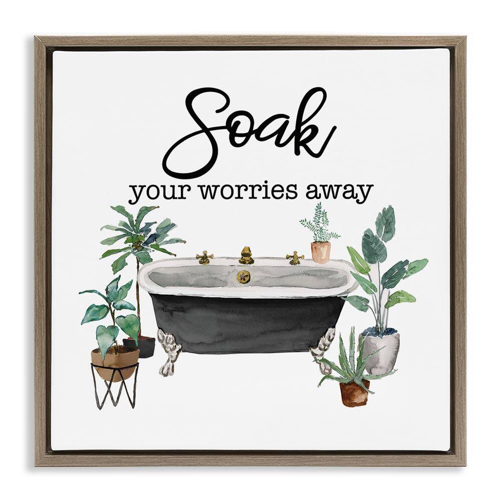 Soak Worries Away Plants by Masey St. Studios Brown Floater Frame Typography Graphic Art Print 18 in. x 18 in. price history on PriceWatchPro