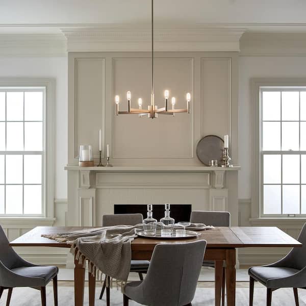 Erzo 26 in. 6-Light Satin Nickel Contemporary Candle Circle Chandelier for Dining Room