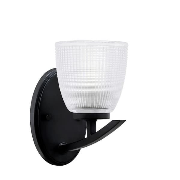 Unbranded Siena 1-Light Matte Black Downlight Wall Sconce with Clear Ribbed Glass Shade