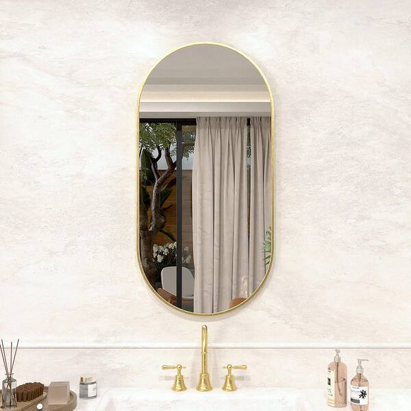 Sylanor Velora 18 in. W x 36 in. H Oval Framed Wall Bathroom Vanity Mirror in Brushed Gold