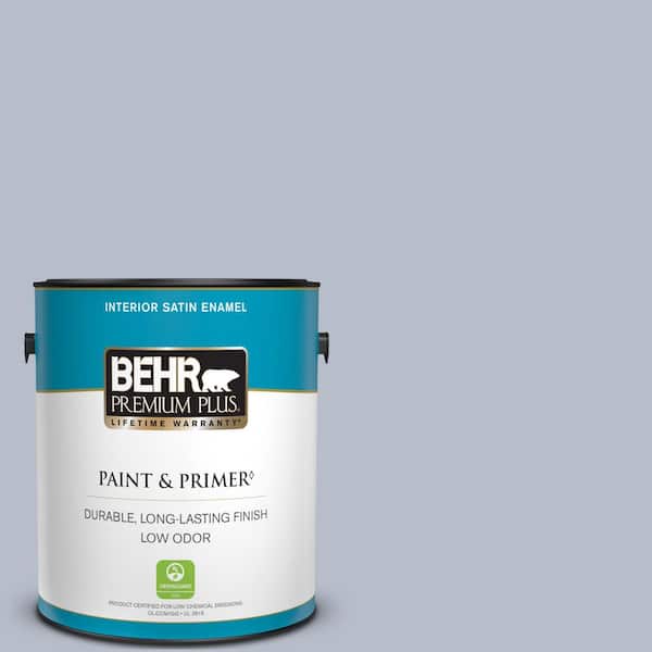 BEHR PREMIUM PLUS 1 gal. #610F-4 Silver Service Satin Enamel Low Odor Interior Paint & Primer
