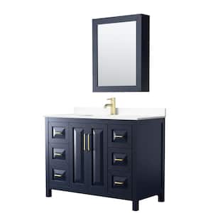 Daria 48 in. W x 22 in. D Single Vanity in Dark Blue with Cultured Marble Vanity Top in White with Basin and Med Cab