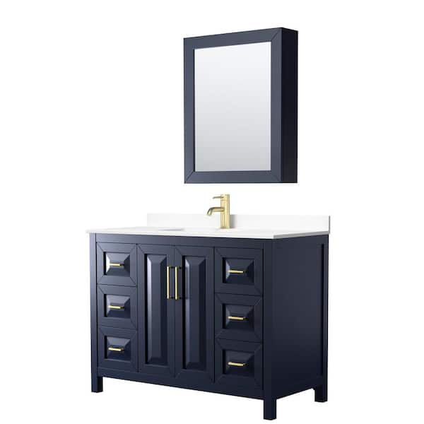 Wyndham Collection Daria 48 in. W x 22 in. D Single Vanity in Dark Blue with Cultured Marble Vanity Top in White with Basin and Med Cab