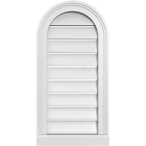 14 in. x 28 in. Round Top Surface Mount PVC Gable Vent: Functional with Brickmould Sill Frame