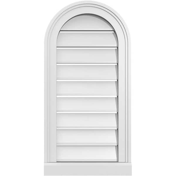 Ekena Millwork 14 in. x 28 in. Round Top Surface Mount PVC Gable Vent: Functional with Brickmould Sill Frame
