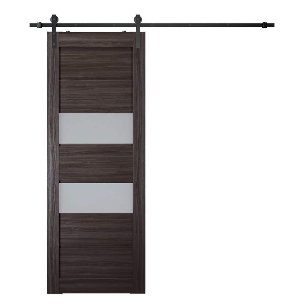 Belldinni Dessa 30 in. x 80 in. 2-Lite Frosted Glass Gray Oak Wood Composite Sliding Barn Door with Hardware Kit, Brown/Gray Oak -  190042