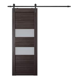 Dessa 28 in. x 80 in. 2-Lite Frosted Glass Gray Oak Wood Composite Sliding Barn Door with Hardware Kit