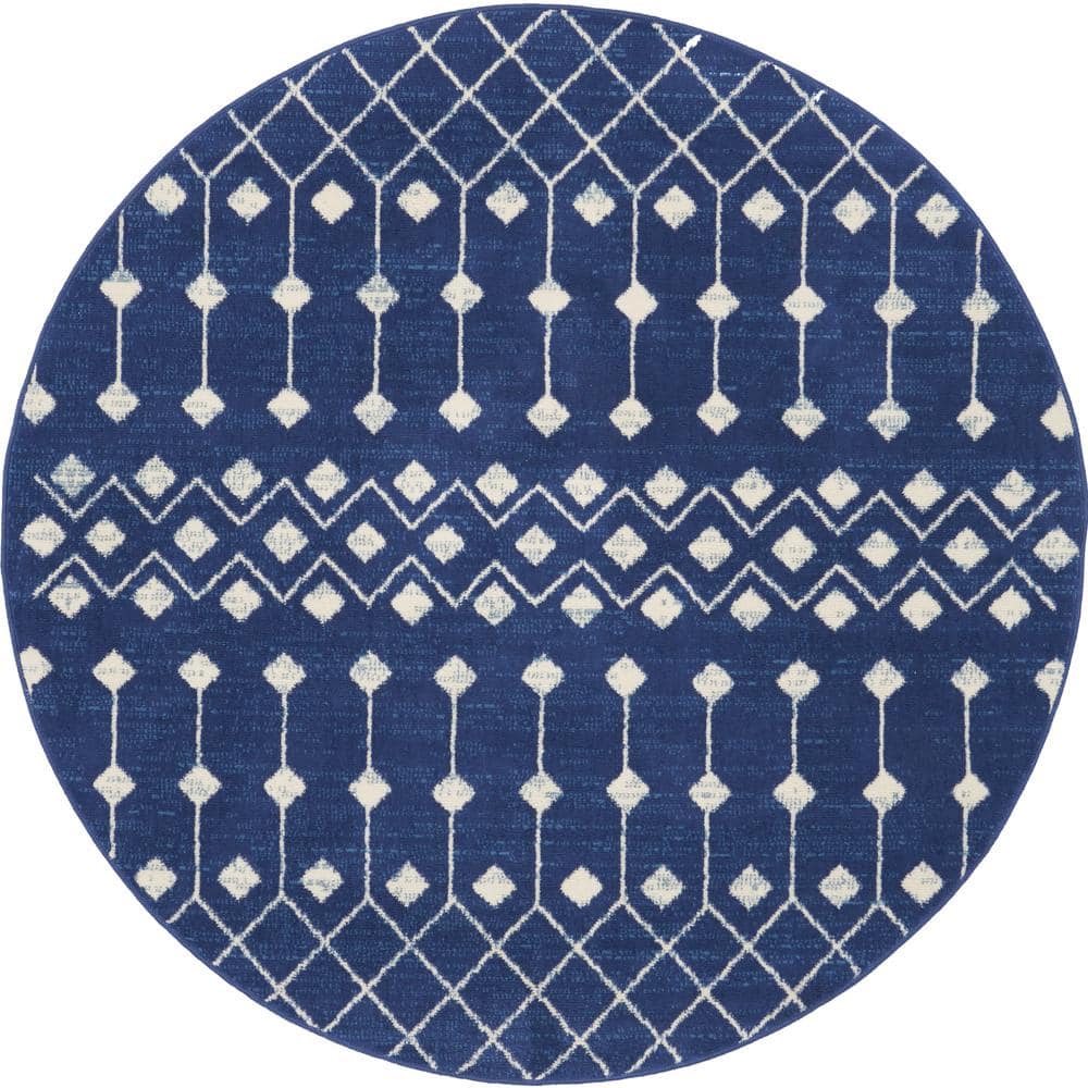 Navy Moroccan Diamond 5'3" Synthetic Round Area Rug
