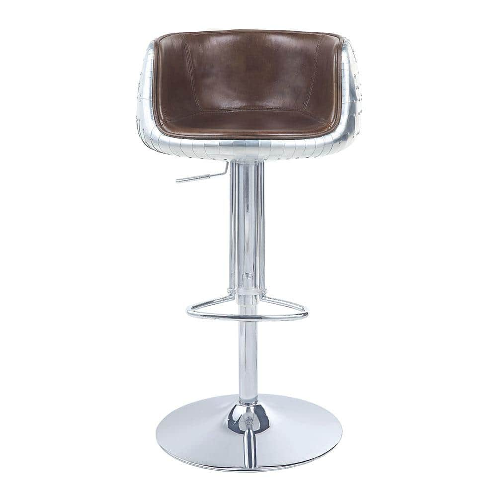 Acme Furniture Brancaster 41 in. Vintage Brown and Aluminum Low Back Metal  Frame Adjustable Swivel Bar Stool with Leather Seat 96555 - The Home Depot