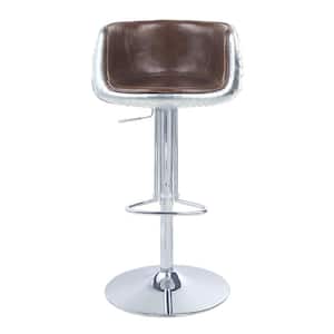 Brancaster 41 in. Vintage Brown and Aluminum Low Back Metal Frame Adjustable Swivel Bar Stool with Leather Seat