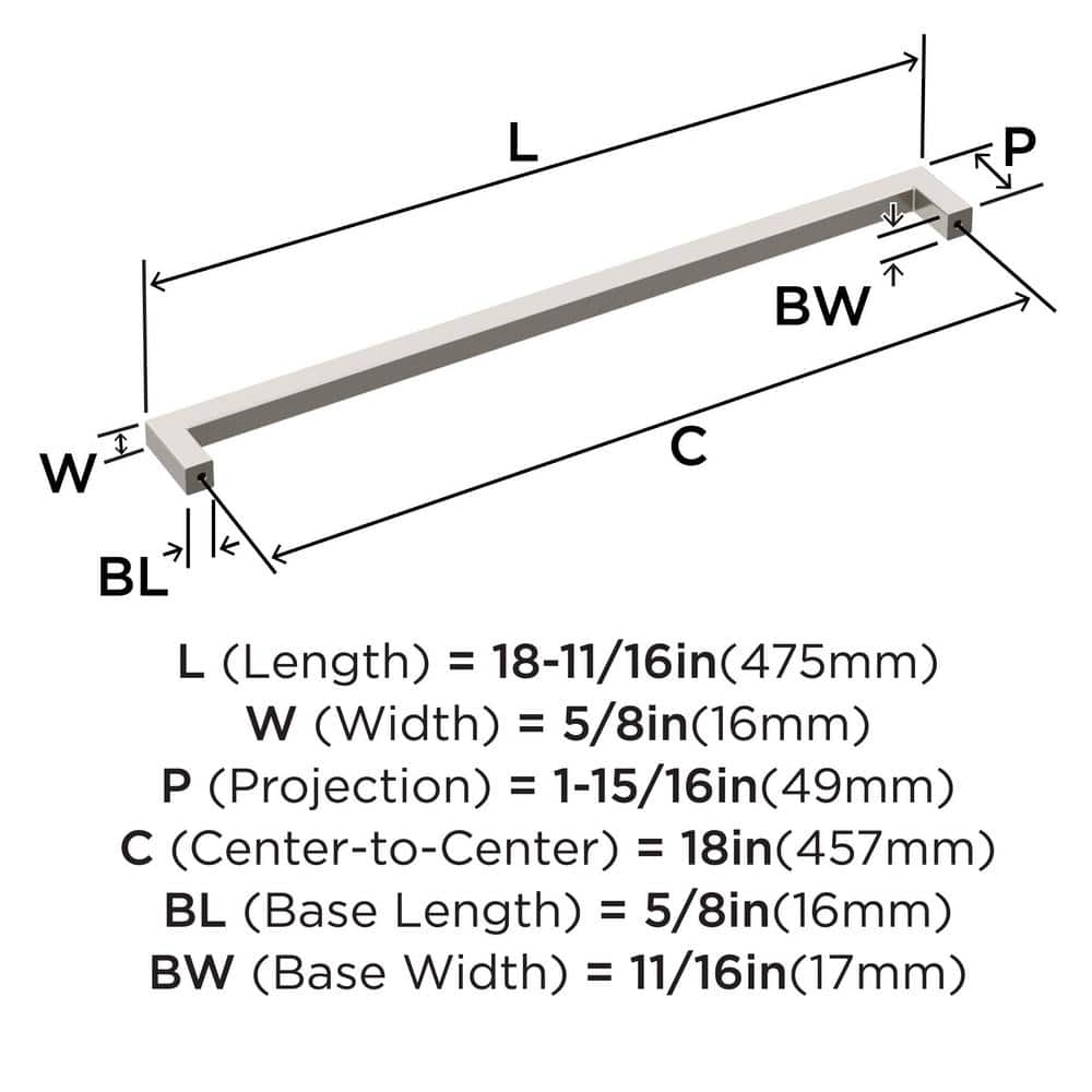 Satin Nickel 18" Modern Square Appliance Pull