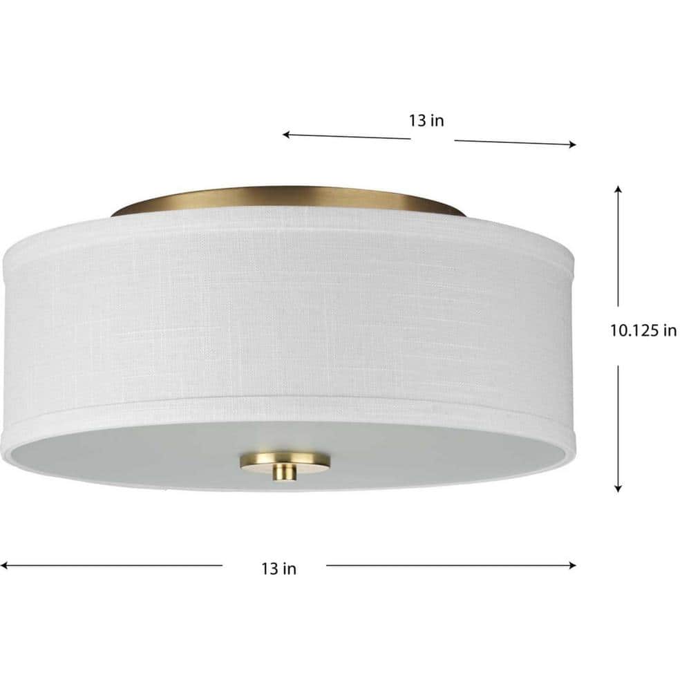 Satin Brass and White Drum Flush Mount Light