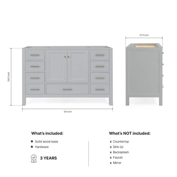 Cambridge 54 in. W x 21.5 in. D x 34.5 in. H Freestanding Bath Vanity Cabinet Only in Grey